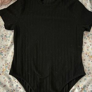 SHEIN Black Ribbed Bodysuit